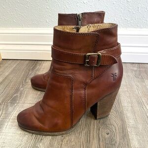 Frye Womens 6.5 Patty Riding Brown Leather Zip Ankle Booties Boots Ankle Straps